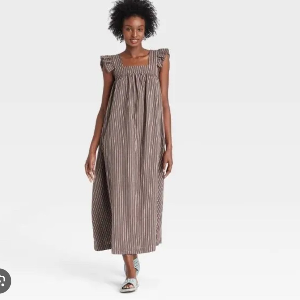 🌸 A New Day Ruffle Sleeve Linen A-Line Dress – Women’s Medium ✨